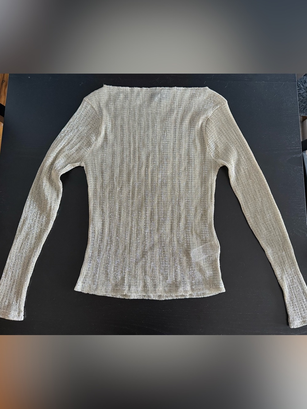 J. Crew Sheer Ribbed Long-Sleeve Top - Metallic Gold and Silver
